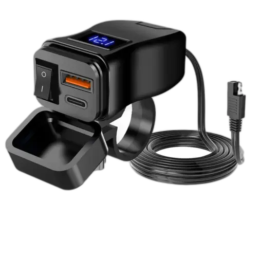 Водоустойчиво Мото Зарядно USB и Type C с Волтметър