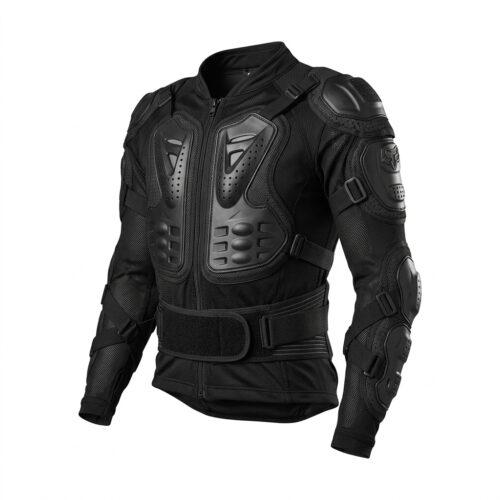 Премиум черна мото ризница Fox Titan Sport на бял фон